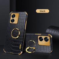 6D padengtas krokodilo rašto odinis dėklas, skirtas Realme 11 Pro Plus C55 C35 magnetinio žiedo laikiklio stovo minkšto dangčio dėklai For Realme C55 4G juoda