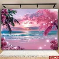 2D Dreamy Pink Sunset Beach Backdrop with Palm Trees & Sparkles 47.2x31.5inch/120*80cm