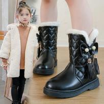 Botas  Winter  Kids Snow Boots Comfort Anti Slip Girls' Ankle Boots Simple Versatile Child Leather Boot Zapatos De Mujer 27 juoda