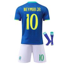Vaikų Brazilijos Neymar Futbolo Marškinėliai Sportinė Apranga Mėlyni Trumpomis Rankovėmis Futbolo Marškinėliai Jaunimo Treniruočių Rinkinys 110-120 CM mėlyna