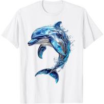 Dolphin Animal Lover Portrait Illustration Motif Dolphin T-Shirt S balta