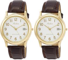 Analog Waterproof Watch with Date Display and Leather White [Citizen Q&Q] Strap, D010-104, Men's,