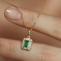Imperial emerald zircon necklace pendant - vintage, niche design jewelry auksas