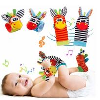 Baby Rattle Wristbands and Foot Socks Set, Animal Shape, Safe Material, Hand-Eye-Foot Coordination, 0-24 Months, Multicolor