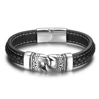 Madinga nerūdijančio plieno grandinėlė odinė apyrankė juoda 220 mm apyrankės ir bangle vyrams vintažinė vyriška pynutė papuošalai vyrams gray