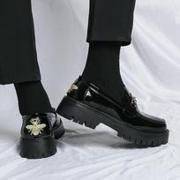 Men Platform Loafer Elevator Shoes Formal Business Shoes Height Increase Black Patent Leather Thick Sole Embroidery Shoes EU: 38 juoda