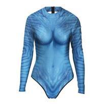 Movie Stage Costume Print Avatar with Tail Armor Superhero Outfit Tights XS