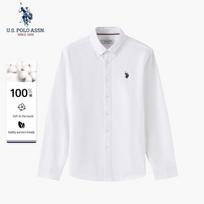 JAV. POLO ASSN.. Vyriški 100% medvilnės ilgomis rankovėmis, nesiglamžantys marškiniai 2XL/185 gryna balta spalva