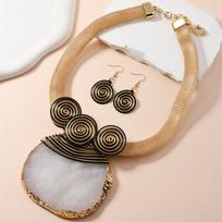 Meier Gorgeous geometric crystal raw stone pendant choker necklace & earring set for women balta