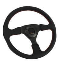 14in Racing Steering Wheel Leather 6 Hole Aluminium Alloy Black Frame Car Sport Steering Wheel Replacement