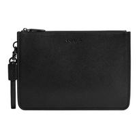 Coach Charter 30 Logo Embossed Top Zip Leather Clutch Large Men Clutch Black CR787-BLK Basic Set (Bag+Dust Bag)