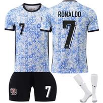 Portugalija Ronaldo Vaikų Sportinė Apranga: Mėlyni futbolo marškinėliai, kvėpuojanti greitai džiūstanti marškinėlių forma treniruotėms ir varžyboms 120-130 CM mėlyna