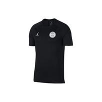 Paris Saint-Germain x Jordan Bendradarbiavimo raidžių spaudinio apvalios apykaklės greitai džiūstantys trumparankoviai marškinėliai Unisex Viršutiniai drabužiai Juodi AJ2396-011 S