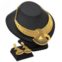 Dubai Bridal 24k Gold Plated Jewelry Set India Middle East Ladies Fashion Necklace Earrings Ring Bracelet Set 2026 45cm