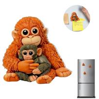 Juokingi magnetiniai pliušiniai beždžionės šaldytuvo magnetukai, Realistiškas oranžinis orangutangas ir kūdikis, Kabantis rinkinys, Stiprus magnetas šaldytuvui