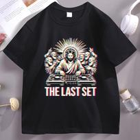 Jesus Dj The Last Set Tshirt Funny Christian Rave Party Faith Humor Design Classic Tshirt Cotton Short Sleeve T Shirt Women Top S