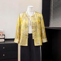 2026 Spring Yellow Jacquard Short Jacket with Frog Button for Women XL (105~130 jin)