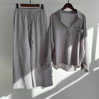Vasaros tendencija Medvilnės ir lino marškinių kostiumas Aukšto juosmens laisvos kelnės Elegantiški moteriški komplektai Dviejų dalių komplektas moterims 4XL tamsiai žalia spalva
