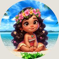 BEPAN Moana round background baby shower props children's birthday party layout photo booth props double-sided printing stretch fabric D 3ft(100cm)Poly