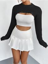 Knitted top with pullover for women, ultra short outer and sexy half cut top S juoda