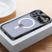 Prabangus aliuminio lydinio Magsafe magnetinis metalinis rėmelis dėklas iPhone 17 16 15 14 13 12 Pro Max belaidžiam įkrovimui Visiškai apsaugantis dangtelis For iPhone 17 juoda