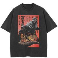 Streetwear Japonijos Godzilla Grafinis Marškinėlis Medvilninis Skalbtas Juodas Marškinėlis Unisex Viršutiniai Drabužiai Marškinėliai Vasariniai Trumpomis Rankovėmis Marškinėlis - Vyriški... S įvairiaspalvis