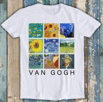 Van Gogh Painting Collage Starry Night Sunflowers Funny Gift Tee T Shirt M1401 4XL