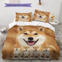 Shiba Inu Bull Terrier Pattern Bedding Quilt Set Quilt Cover Pillowcase Home Decoration Gift (1 * duvet cover + 2 * pillowcase, without core) 135x200cm