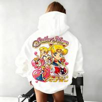 Sailor Moon Dydelis Džemperis Vyrams Moterims Puloveris Megztinis Anime Spausdinimas Laisvalaikio Gatvės Apranga Cosplay Striukė Pavasaris Ruduo Y2k Viršutiniai Drabužiai 4XL white