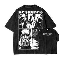 Attack On Titan Anime Lover Washed T-shirt Year round clothing high quality personality Clothes Plus Size Unisex New Model Couples tee L