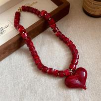 Choker Women Clavicle Necklace Round Bead Sweater Chain Colorful Acrylic Love Heart Necklace  Beach rožinė raudona spalva
