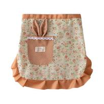 Bunny Ear Half Apron with Pockets Water-Resistant Waist Apron for Kitchen Gardening Adjustable Ties Cute Floral Print Cooking Apron žalia