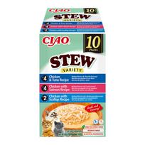Ciao Stew troškinys su lašiša, šukutėmis ir tunu skanėstas katėms, 10x40 g