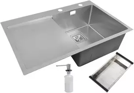 Nerūdijančio plieno plautuvė D6845H SATIN kairė su sifonu