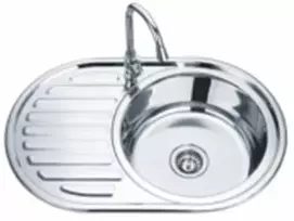 Nerūdijančio plieno plautuvė D7750P 770x500 0.8 kairė su sifonu