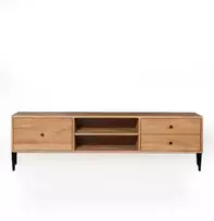 RETRO 160cm Ąžuolinis TV staliukas metalinėmis kojelėmis : Apdaila - Aliejuota bespalviu linų sėmenų aliejumi, Aukštis - 50cm