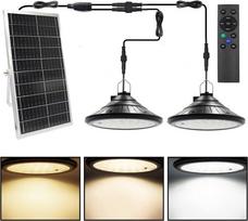 Lam(MS)pen saulės energija maitinamos LED pakabinamos lempos IP66, 3200–5200 K, 5 W, su nuotolinio valdymo pultu, 2 vnt.