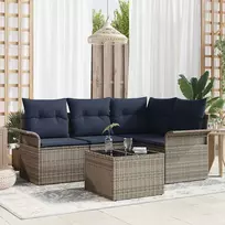 Lauko baldų komplektas Sodo Sofų Rinkinys su pagalve 5 pcs Pilka poliratanas