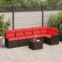 Lauko baldų komplektas Sodo Sofų Rinkinys su pagalve 7 pcs Ruda poliratanas