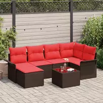 Lauko baldų komplektas Sodo Sofų Rinkinys su pagalve 7 pcs Ruda poliratanas