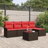 Lauko baldų komplektas Sodo Sofų Rinkinys su pagalve 6 pcs Ruda poliratanas