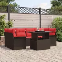 Lauko baldų komplektas Sodo Sofų Rinkinys su pagalve 7 pcs Ruda poliratanas