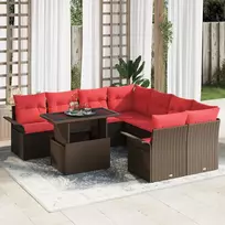 Lauko baldų komplektas Sodo Sofų Rinkinys su pagalve 9 pcs Ruda Poli ratanas