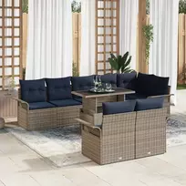 Lauko baldų komplektas Sodo Sofų Rinkinys su pagalve 9 pcs Pilka Poli ratanas