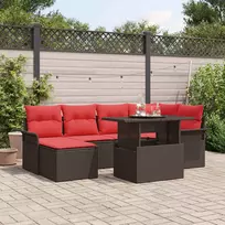 Lauko baldų komplektas Sodo Sofų Rinkinys su pagalve 7 pcs Ruda poliratanas