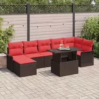 Lauko baldų komplektas Sodo Sofų Rinkinys su pagalve 8 pcs Ruda poliratanas