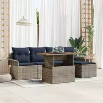 Sodo Sofų Rinkinys su pagalve 6 pcs pilka ir tamsiai mėlyna