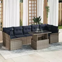 Lauko baldų komplektas Sodo Sofų Rinkinys su pagalve 8 pcs Pilka Poli ratanas
