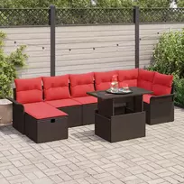 Lauko baldų komplektas Sodo Sofų Rinkinys su pagalve 8 pcs Ruda Poli ratanas
