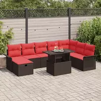 Lauko baldų komplektas Sodo Sofų Rinkinys su pagalve 9 pcs Ruda Poli ratanas